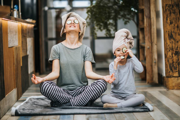 A smiling person doing yoga or holding healthy food with nature in the background.